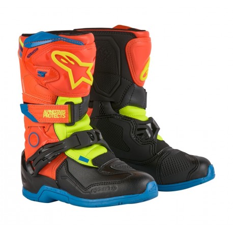 ALPINESTARS YOUTH TECH 3S BOOTS COLOUR ORANGE FLUO/ BLUE / YELLOW FLUO
