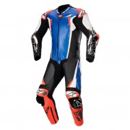 ALPINESTARS RACING ABSOLUTE V2 1 PC LEATHER SUIT METALLIC BLUE / BLACK / WHITE / FLUORESCENT RED