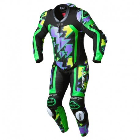 Macacão De Couro Rst Pro Series Evo Airbag Verde Fluorescente / Verde Neon