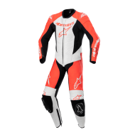 MACACÃO INFANTIL ALPINESTARS DE COURO GP PLUS V2 1 PEÇA VERMELHO FLUORESCENTE / BRANCO / PRETO