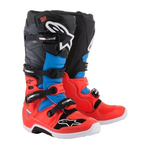 BOTAS ALPINESTARS TECH 7 2019 COLOR ROJO FLUOR / CYAN / GRIS /