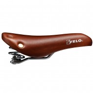 VELO BIKE SINGLESPEED SADDLE WITH SPRINGS BROWN LEATHER + RIVETS